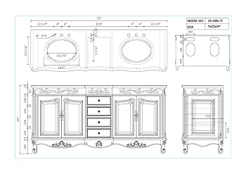 Benton Collection 72 Inch Beckham Bathroom Vanity with White
